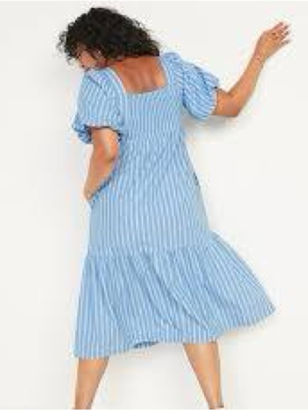 Old Navy Fit & Flare Puff Sleeve Striped Poplin Midi Dress Women’s Size Large - Picture 2 of 7